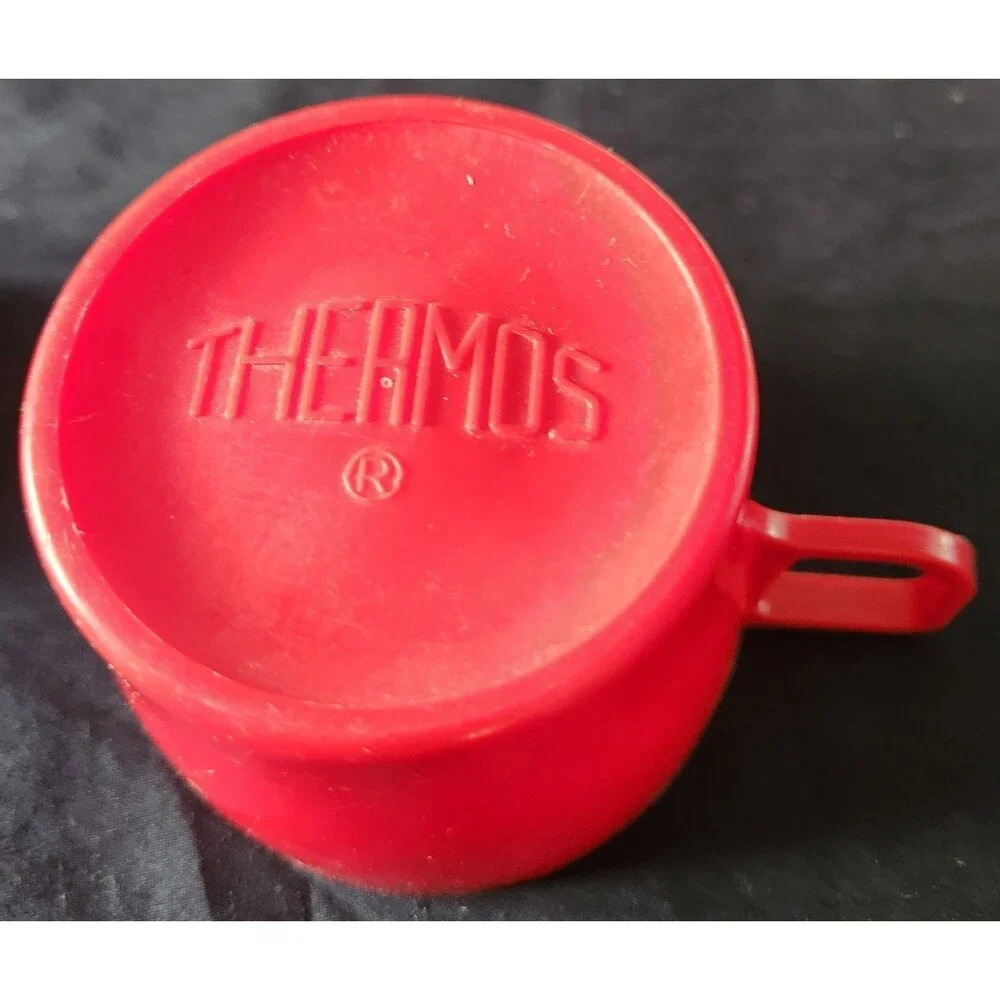 Vintage Thermos Ribbed Aluminum Red Top Vacuum Bottle Model # 2484 - Quart Size